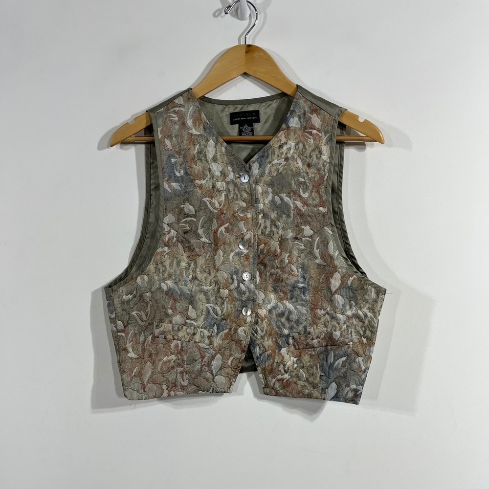 Limited VTG 90s Y2K Cottagecore Tapestry Vest Large Olive Green Floral Jacquard